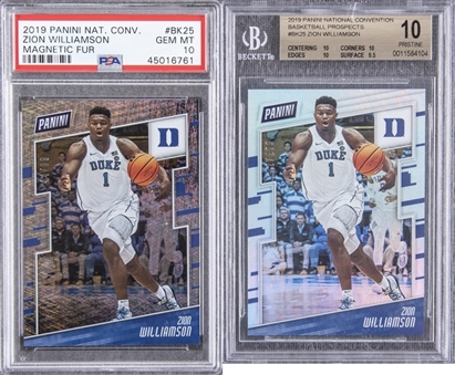 2019 Panini National Convention #BK25 Zion Williamson Rookie Cards Pair (2 Different) – Graded PSA GEM MT 10 and BGS PRISTINE 10